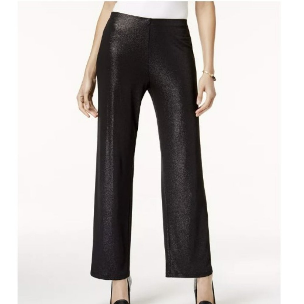 Alfani Silver Metallic Glitter Wide-Leg Deep Black Pull On Pants. M NWT